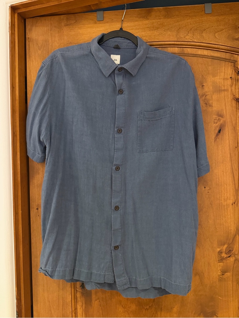 River Island Men's Washed Blue Short-Sleeve Button-Down Shirt